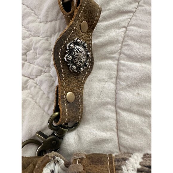 Myra Bag Sand Weaver Shoulder Purse Upcycled Canvas & Aged Leather Boho western - Picture 9 of 15